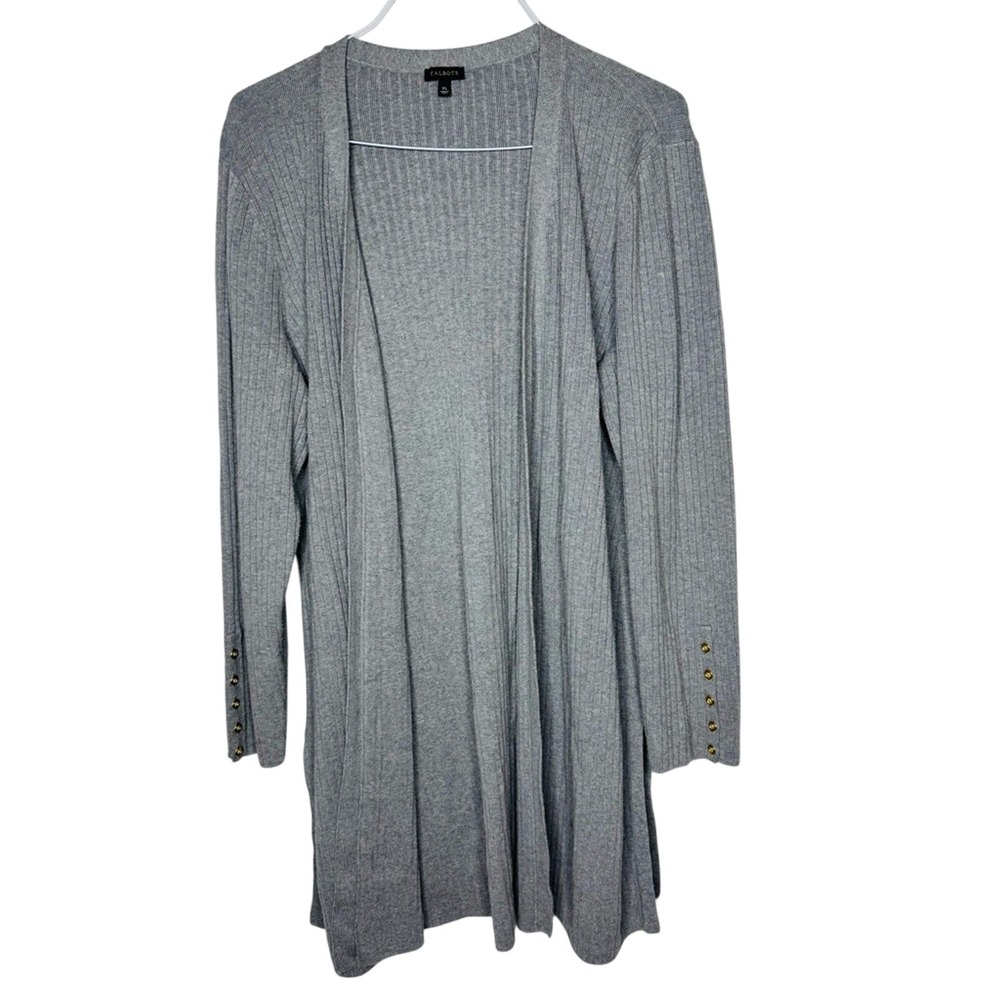 Talbots Womens Long Open Sweater Cardigan Ribbed Sz XL Minimalist Heritage